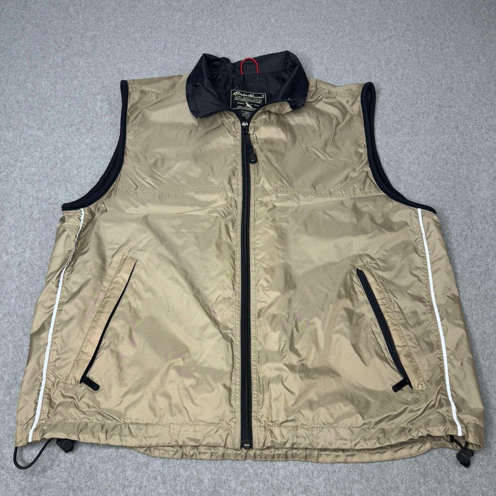 Eddie Bauer Nylon Waterproof Vest Mens Medium Khaki Lined Reflective Full‎ Zip